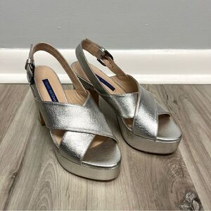 Stuart Weitzman Heels Women’s 5 Jerry Silver Leather Platform Sandals